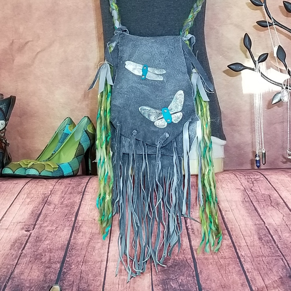Leather dragofly/butterfly  cross body bag